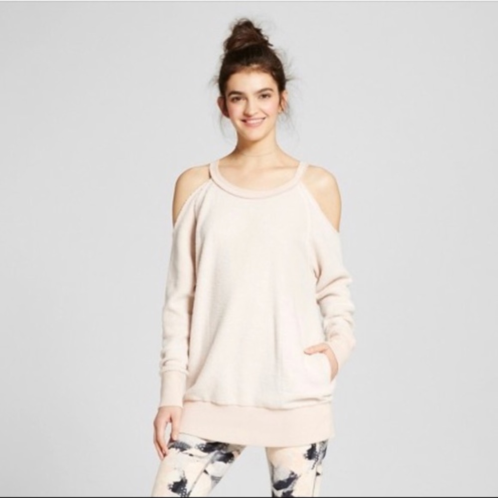 Soft Pink Open Shoulder Sweatshirt.